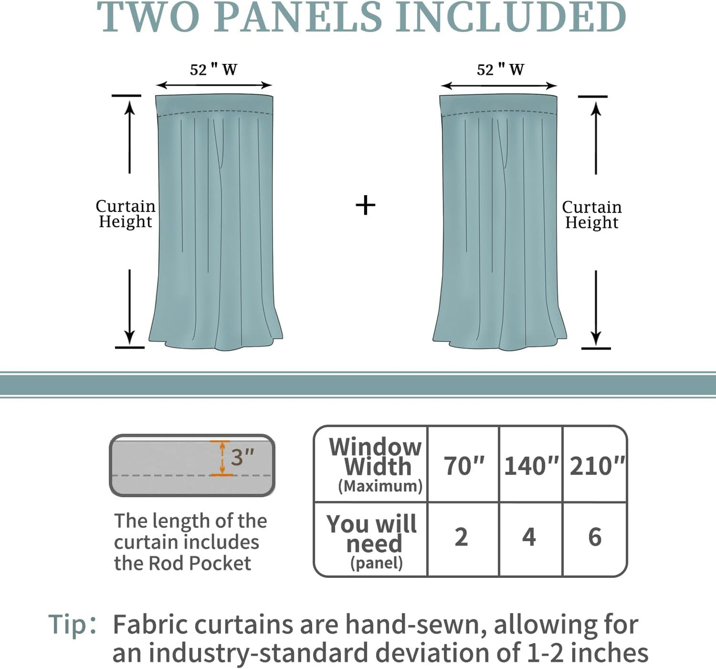 Rod Pocket and Back Tab Blackout Curtains for Bedroom - Thermal Insulated Room Darkening Curtains for Living Room, 2 Window Curtain Panels (52 X 95 Inch, Dark Grey)