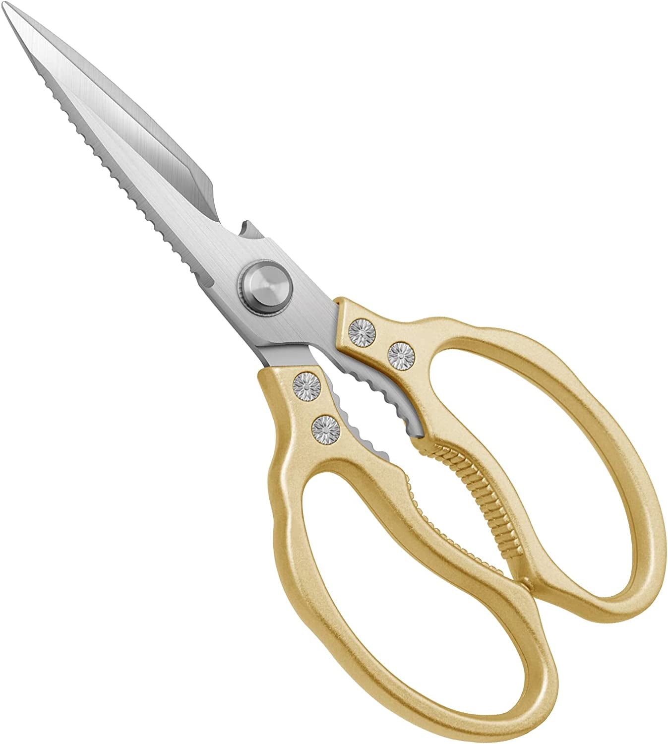 Kitchen Shears, Heavy Duty Dishwasher Safe Tijeras De Cocina, Multi-Purpose Sharp Cooking Scissors for Chicken, Poultry, Fish, Meat, Herbs - Gold