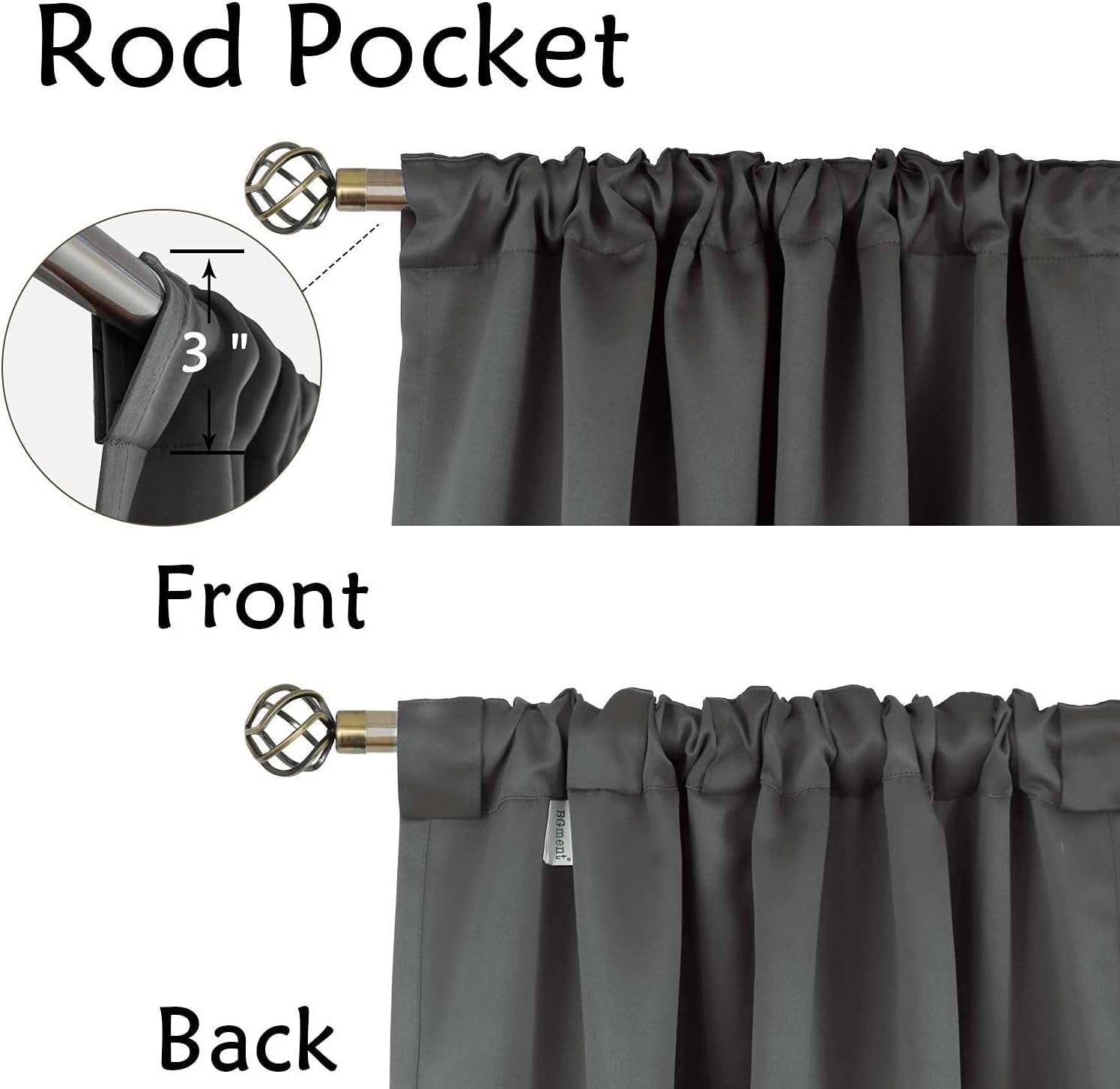 Rod Pocket and Back Tab Blackout Curtains for Bedroom - Thermal Insulated Room Darkening Curtains for Living Room, 2 Window Curtain Panels (52 X 95 Inch, Dark Grey)