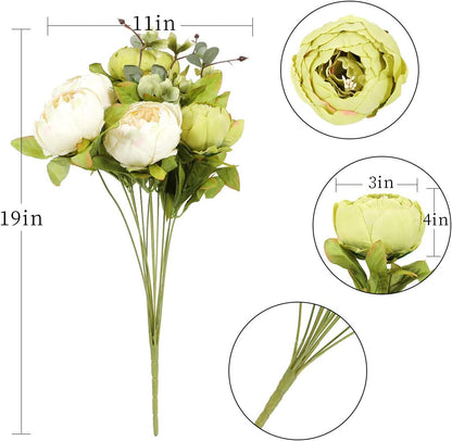 2Pcs Artificial Green Peonies Silk Flowers Bouquet Fake Spring Flower for Wedding Home Garden Party Decoration (New Green)