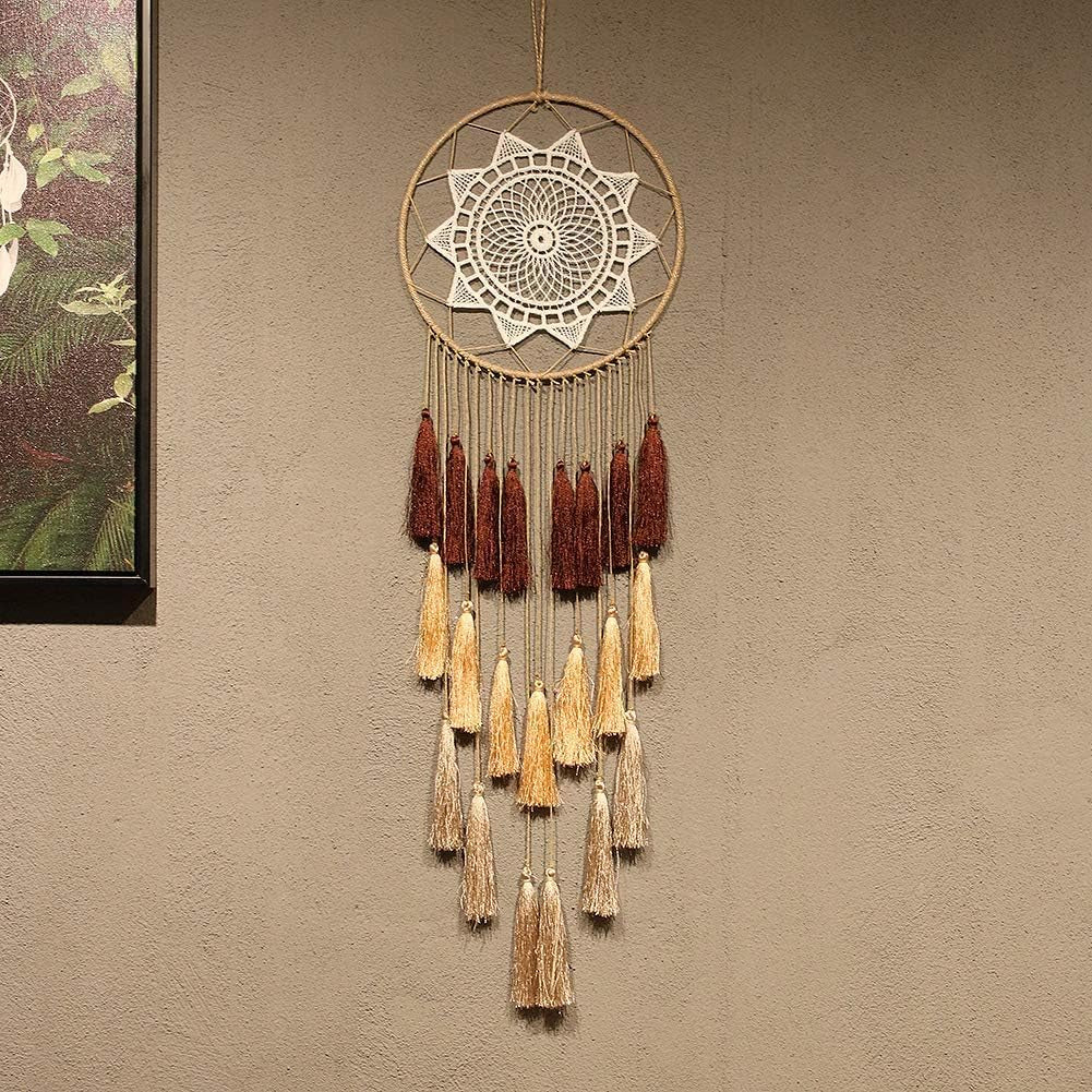 Macrame Dream Catchers for Bedroom - Tassel Wall Hanging Handmade Dreamcatchers Home Decor with Tassel Feather Ornament Craft Blessing Gift (Mix Brown)