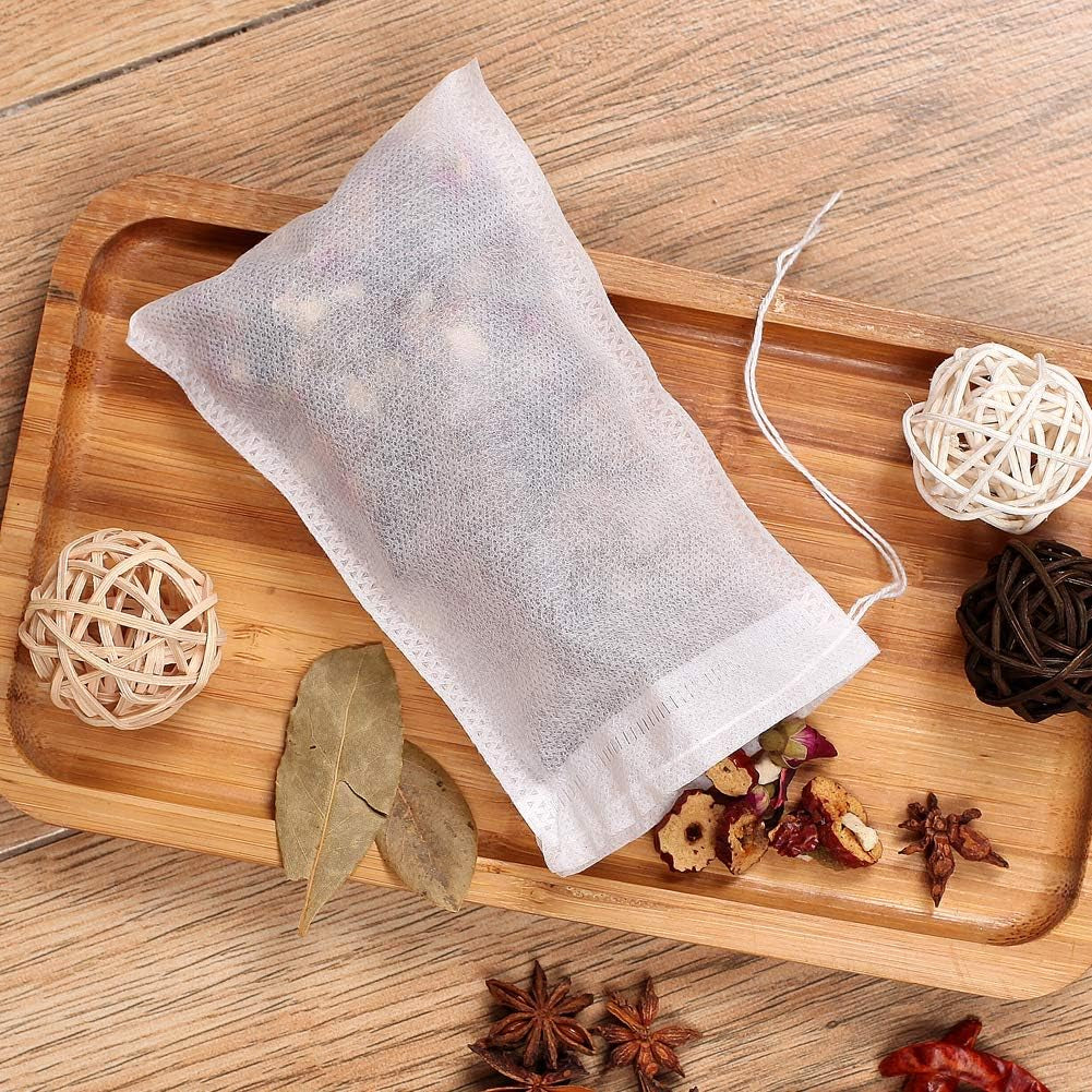 100Pcs Large Tea Bag - Disposable Empty Tea Filter Bags No Mess Mesh Bags with Drawstring for Concentrate/Iced Coffee, Herb, Loose Leaf Tea