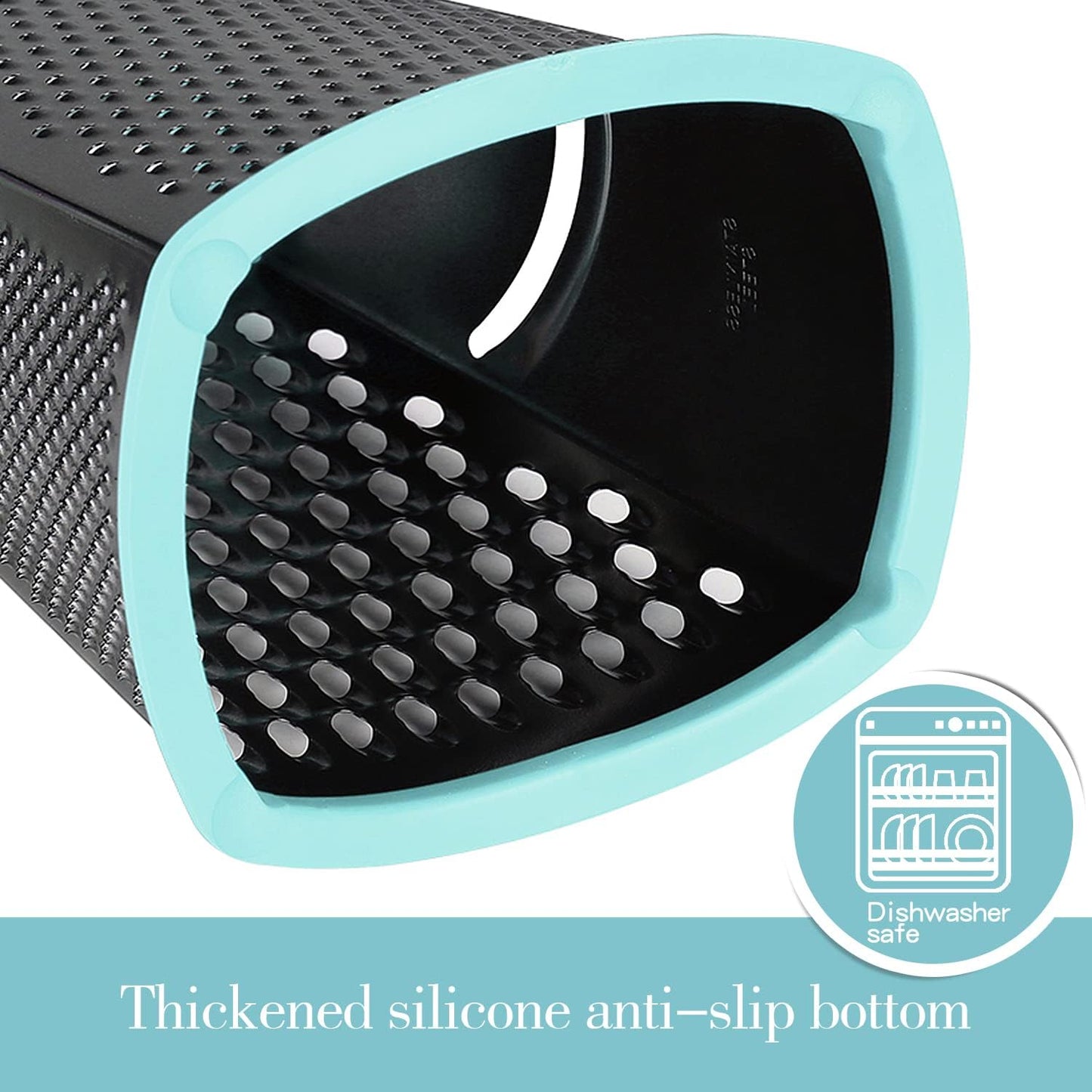 Cheese Grater with Handle, Stainless Steel Box Grater, 4 Side Kitchen Vegetable Shredder Slicer Zester with Container for Parmesan, Cabbage, Ginger, Lemon, Chocolate, Coconut (Teal Black)