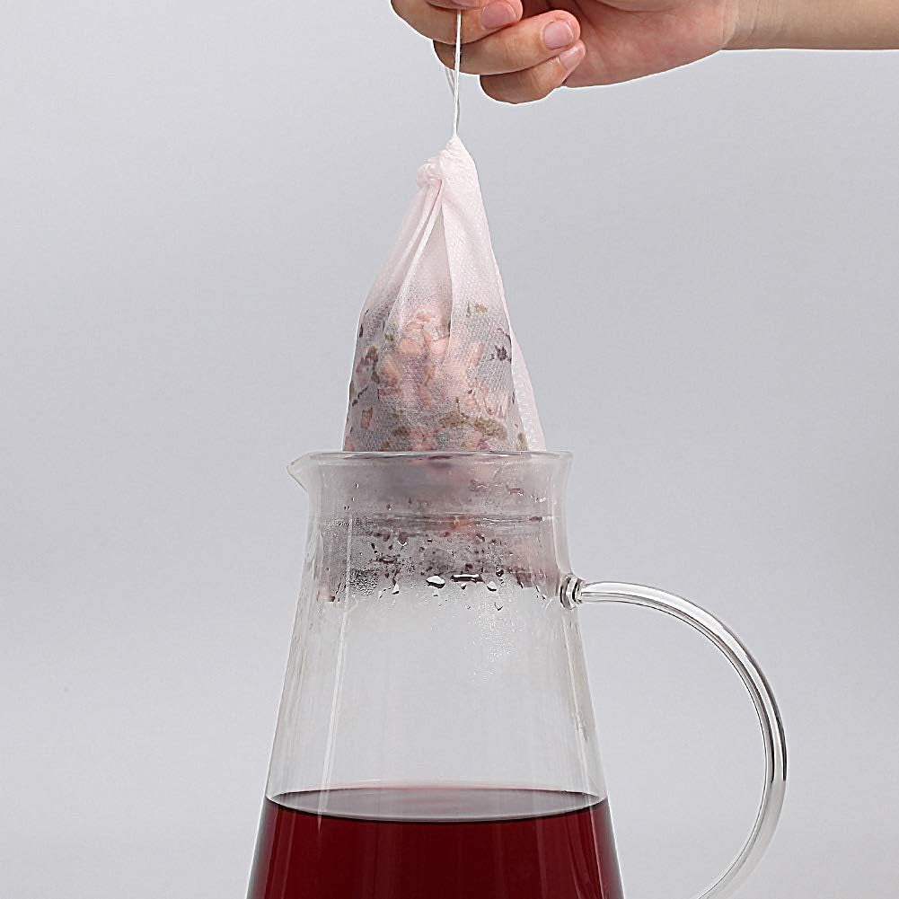 100Pcs Large Tea Bag - Disposable Empty Tea Filter Bags No Mess Mesh Bags with Drawstring for Concentrate/Iced Coffee, Herb, Loose Leaf Tea