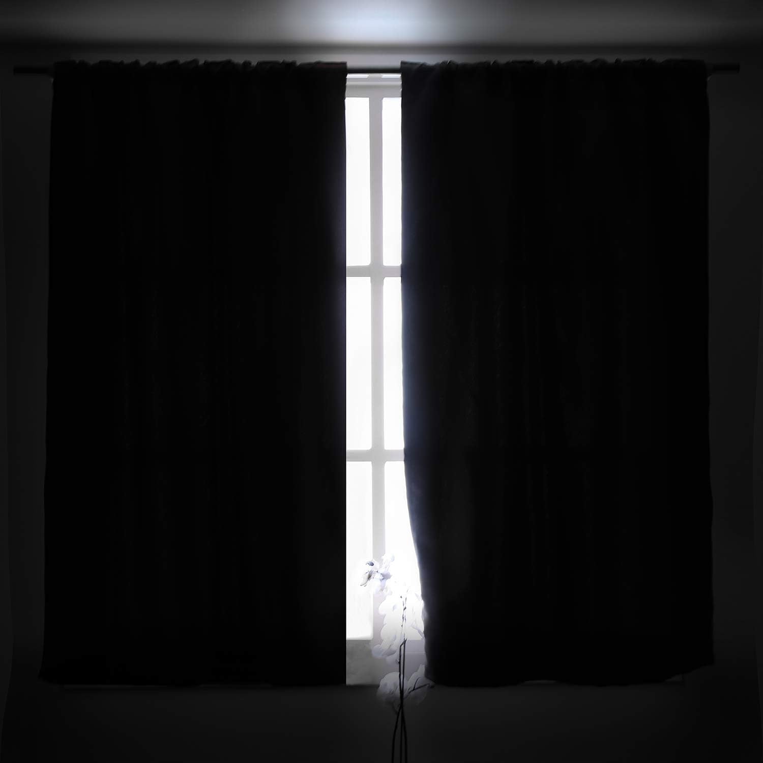 Rod Pocket and Back Tab Blackout Curtains for Bedroom - Thermal Insulated Room Darkening Curtains for Living Room, 2 Window Curtain Panels (52 X 95 Inch, Dark Grey)