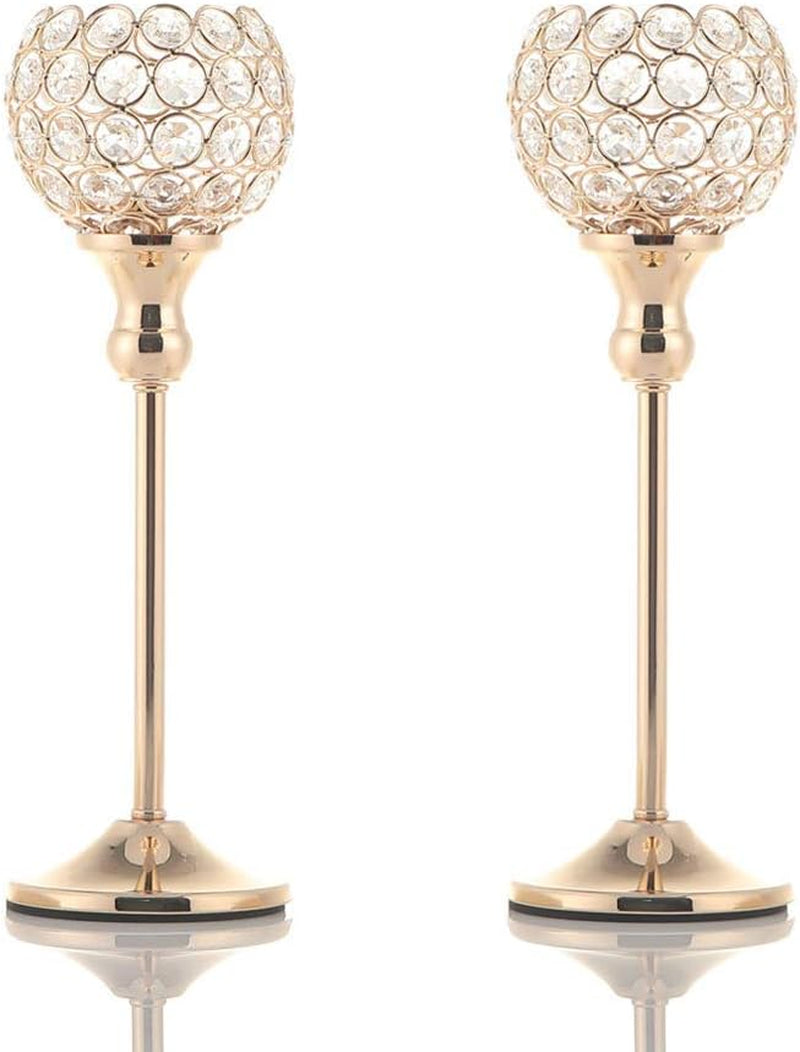 Gold Crystal Candle Holders Set of 2 for Fireplace Coffee Table Mantle Decor,Wedding Home Halloween Decoration Centerpieces