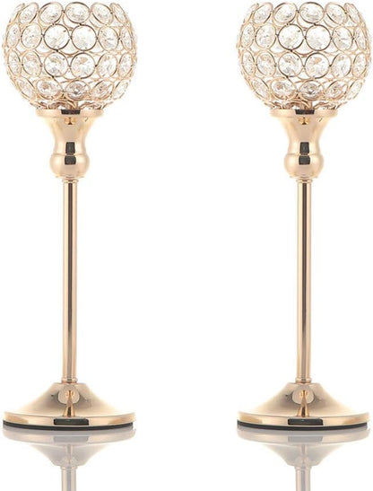 Gold Crystal Candle Holders Set of 2 for Fireplace Coffee Table Mantle Decor,Wedding Home Halloween Decoration Centerpieces