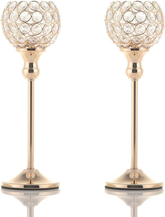 Gold Crystal Candle Holders Set of 2 for Fireplace Coffee Table Mantle Decor,Wedding Home Halloween Decoration Centerpieces