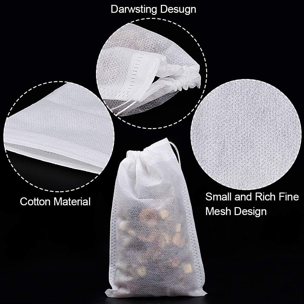 100Pcs Large Tea Bag - Disposable Empty Tea Filter Bags No Mess Mesh Bags with Drawstring for Concentrate/Iced Coffee, Herb, Loose Leaf Tea